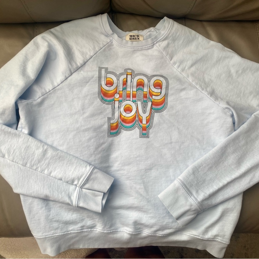BACK WHEN By Anthropologie Bring Joy Light Blue Cotton Sweatshirt Size xl